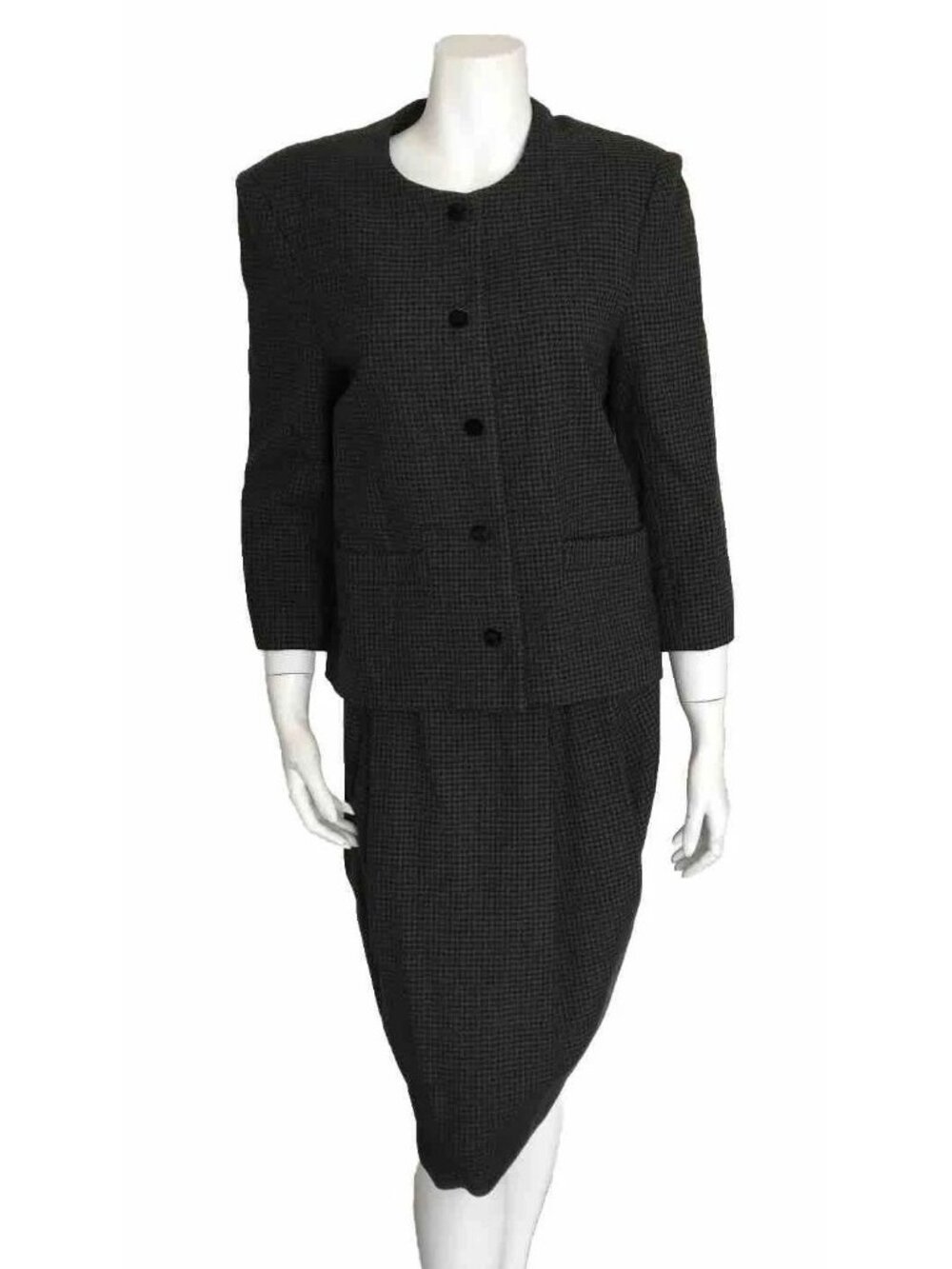 Sylvia Heisel Wool Herringbone Skirt Suit Dress Green Modern Small
